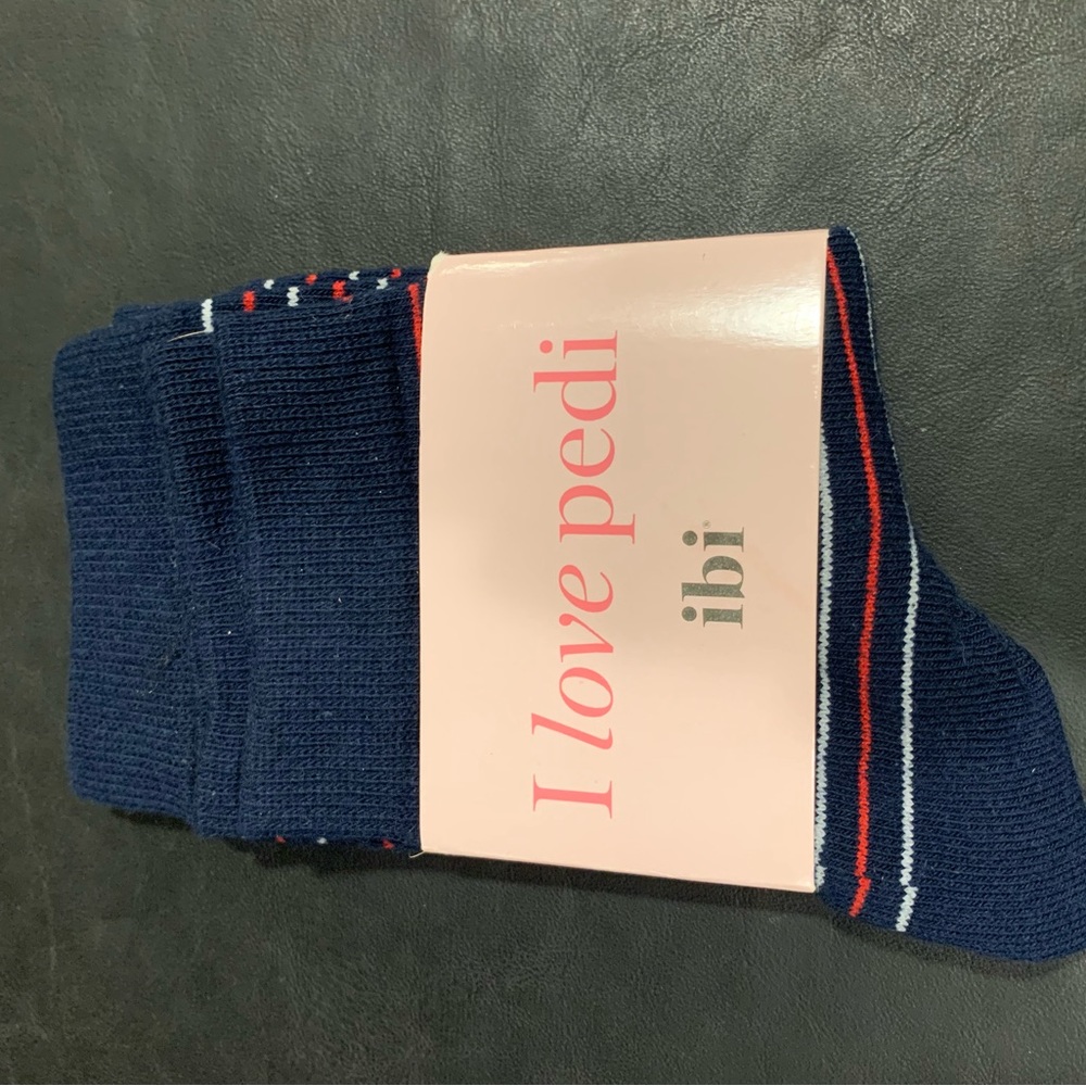 Ibi Navy Blue striped toeless pedicure socks, One Size Fits Most